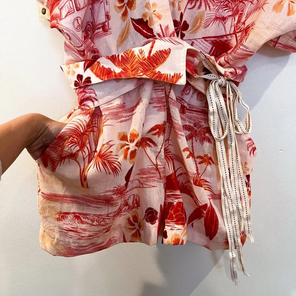 Agua Bendita Linea Linen Blend Tropical Beach V Neck Lightweight Romper S NWOT - Picture 4 of 9